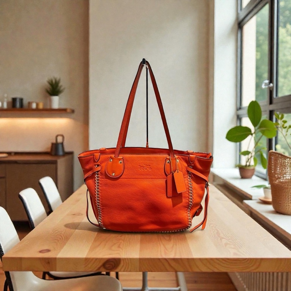 Coach Tatum Orange Leather Whiplash Tote Handbag Bag Purse F34398 Rare